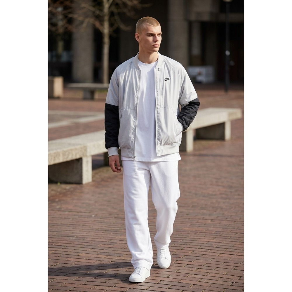 NIKE Legacy Bomber Jacket 2XL Mens Black White Reversible Full Zip Therma Fit